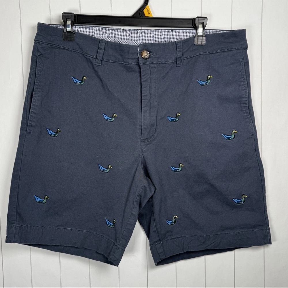 Southern Pines Duck Embroidered Chino Shorts Navy Blue Preppy Coastal Summer 36‎